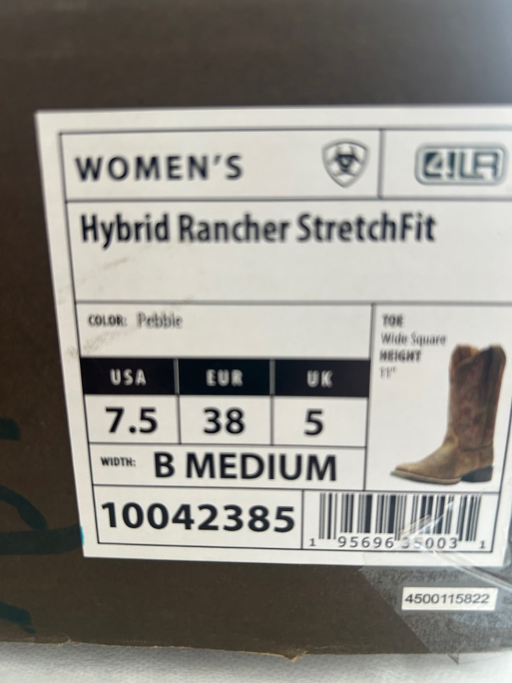 Ariat Women’s Hybrid Rancher Brown Leather Stretch Fit Western Boot Wide Sq Toe - Picture 11 of 11